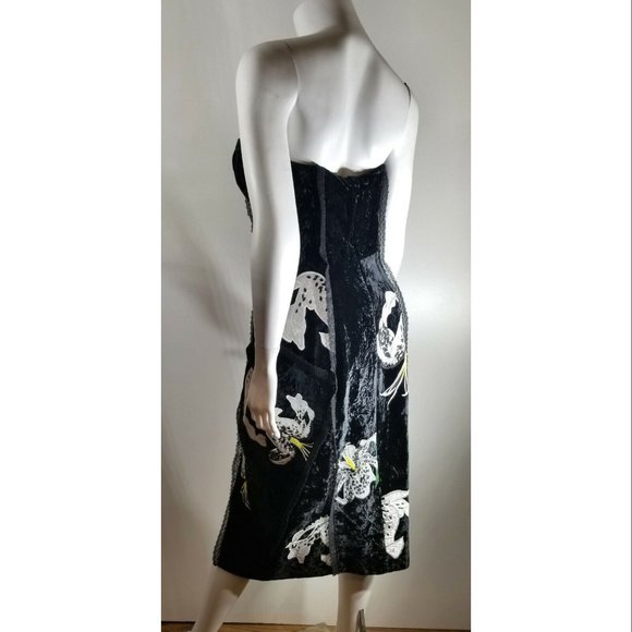 Erdem Rebecca' Women's Black Embroidered Velvet Strapless Dress, US 4, UK 8 - Picture 4 of 8